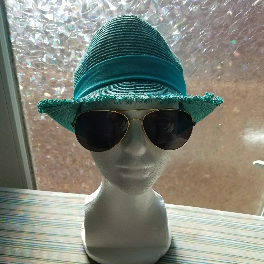 Turquoise Detail Trim Straw Fedora